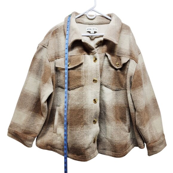 Ava & Viv Womens Plus Size Beige Plaid Button-Up Jacket Size 3X Fleece Lined - Picture 3 of 7
